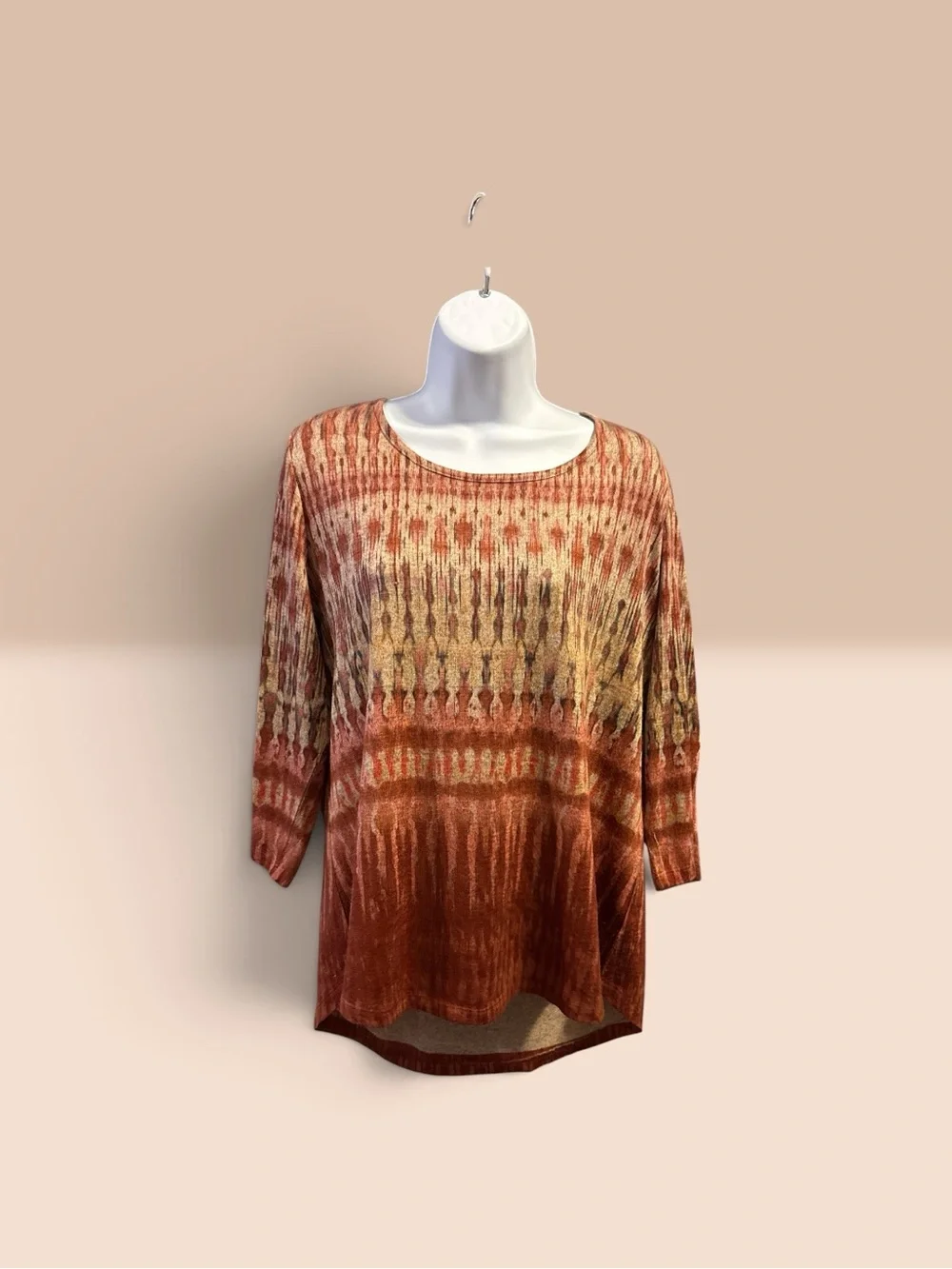 Energie Women's Rust & Cream Patterned Long Sleeve Knit Top